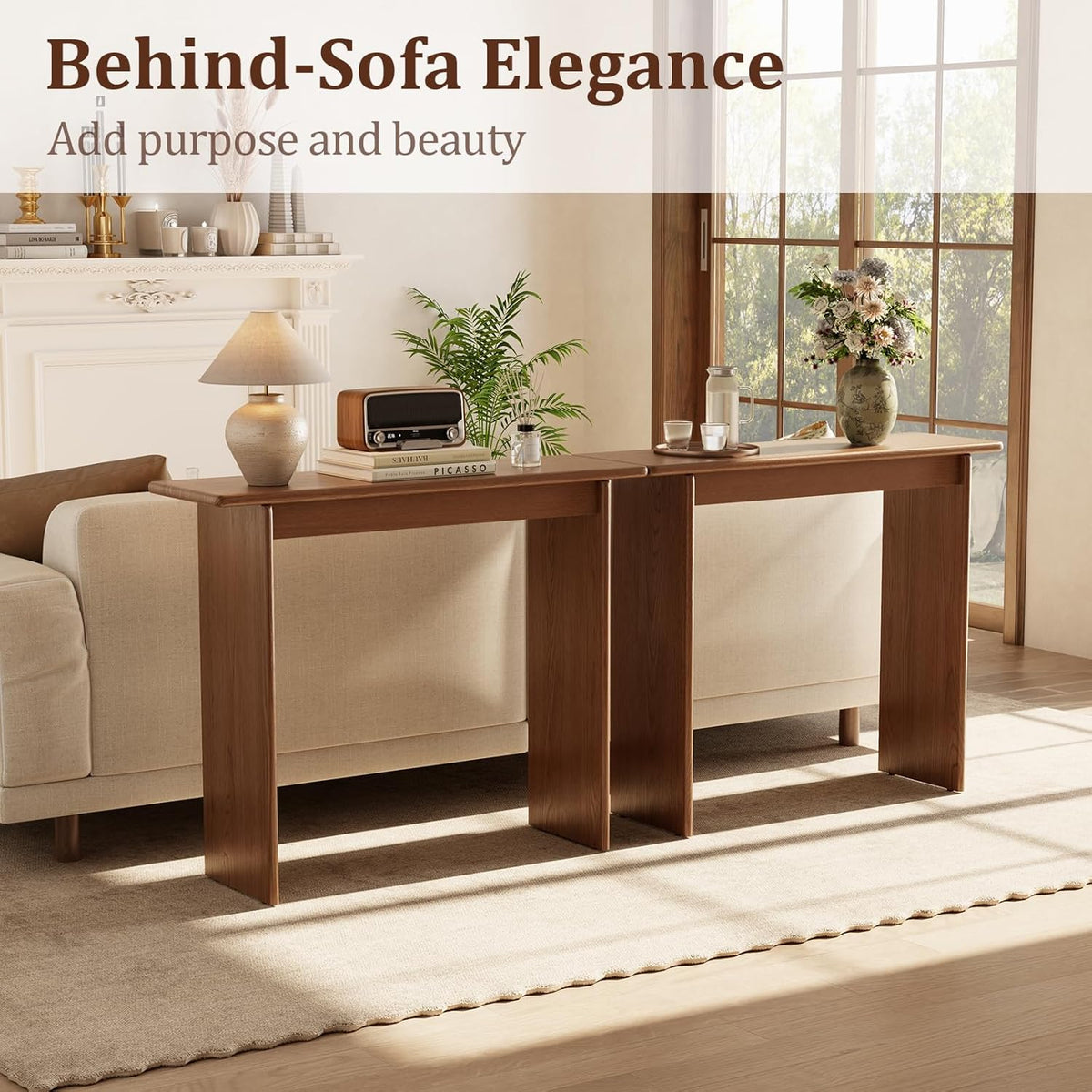 AQIMUELE Walnut Console Table Thin Rubberwood Minimalist Mid-Century Style | Stable and Sturdy 39.4" W x 11.8" D x 31.5" H for Entryway/Sofa Back