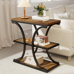 BECHAEO 24" End Tables Living Room, Industrial 3-Tier Small Side Table with Storage Shelves, Wood Sofa Table with Geometric Metal Frame, Multi-Functional Nightstand for Bedroom