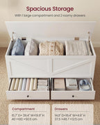 VASAGLE Storage Chest with 2 Fabric Drawers, 15.7 x 39.4 x 19.9 Inches | Storage Bench, Farmhouse Style, Cloud White, HAINS Collection ULSB043W01