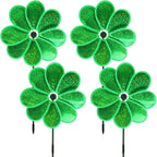 4PCS Flower Wind Spinner Sparkly Lawn Pinwheel 11.8 inch Green Garden Windmill for Christmas Garden, Party, Outdoor,Yard Decor
