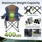 2 Pack Folding Camping Chairs for Adults - High Back Padded Outdoor Lawn Chairs with Lumbar Support & Cup Holder, 400lbs Heavy Duty Portable Camping Chairs Set (Blue & Brown, 2 PCS)