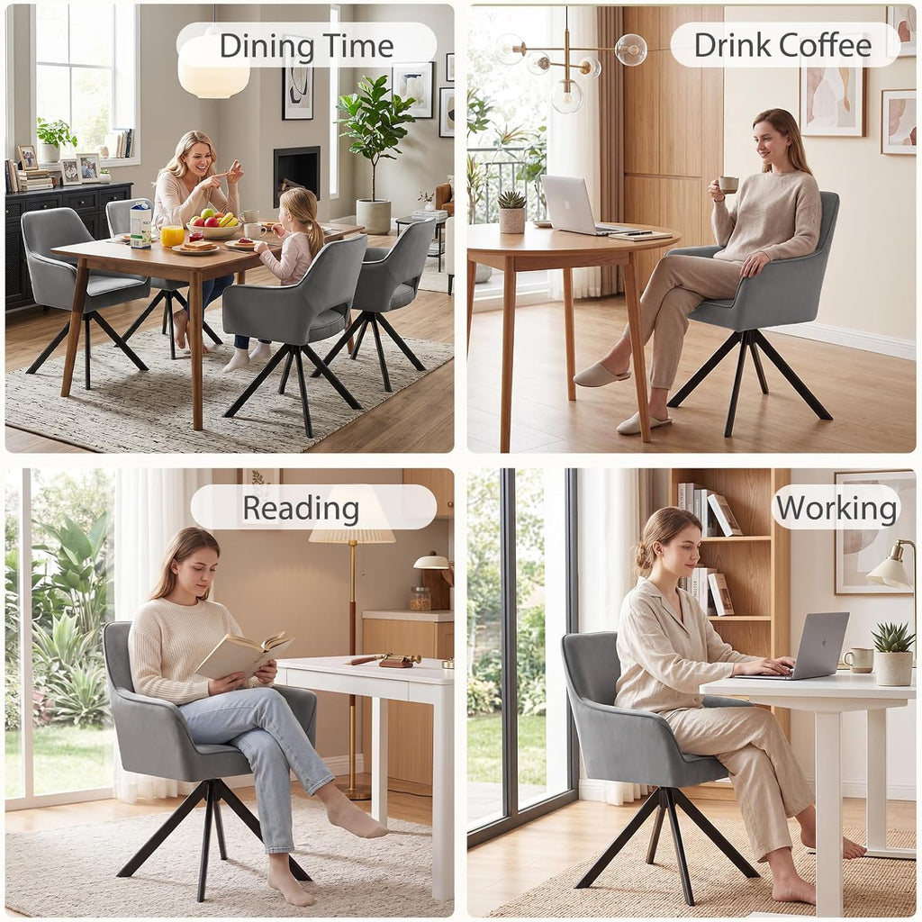 Furniliving Modern Swivel Dining Chairs Set of 2, Upholstered Chenille Dining Room Chairs with Thicken Cushion, 360° Rotating Kitchen Chairs with Metal Legs for Dining Room