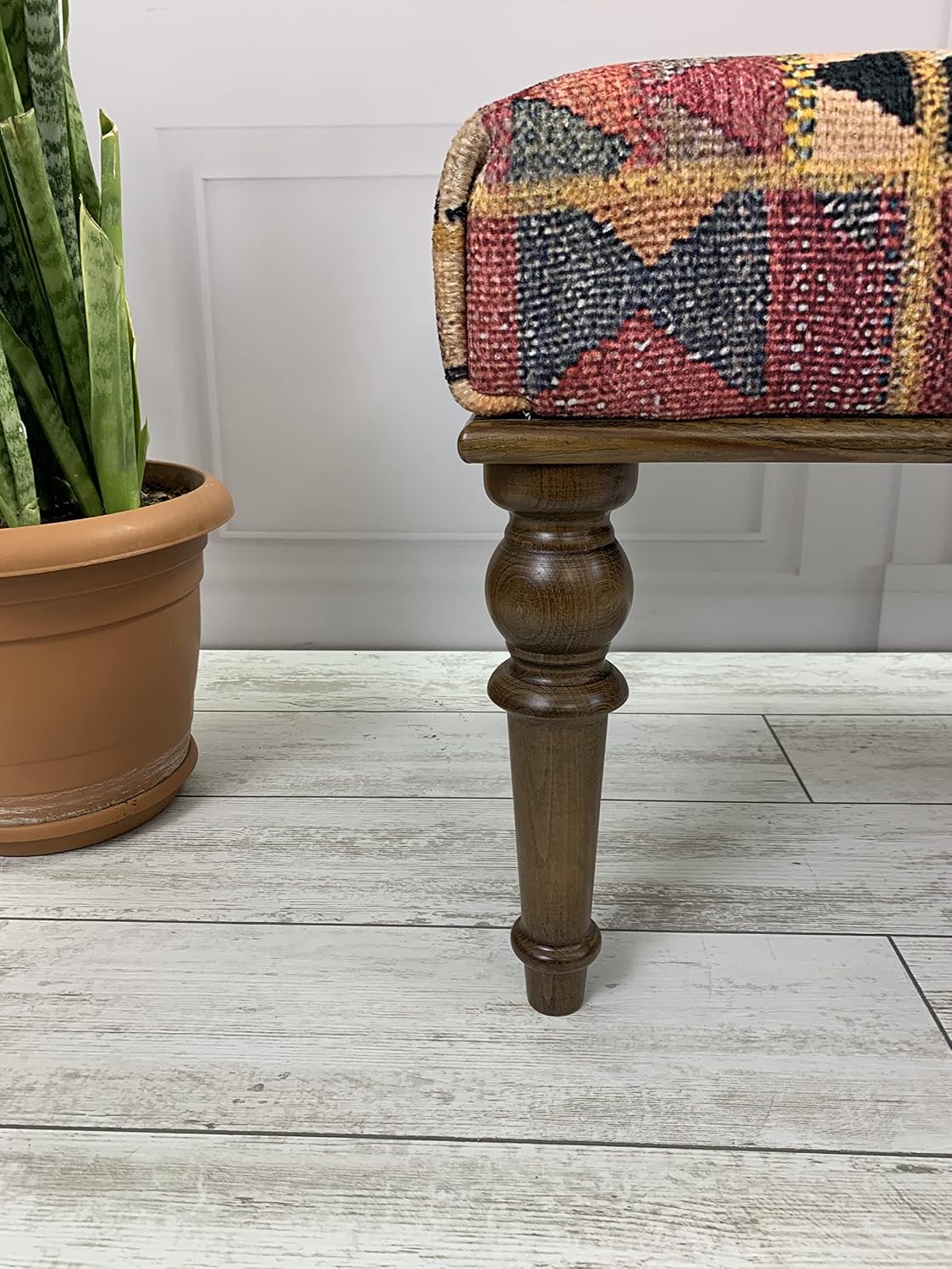Rug Ottoman Bench, Upholstered Bench, Patchwork Bench, Bohemian Bench, Piano Bench, Entry Bench, Handmade Bench, Wood Bench, Bedroom Bench, Kitchen Bench, Dining Bench, Vintage Antique Bench