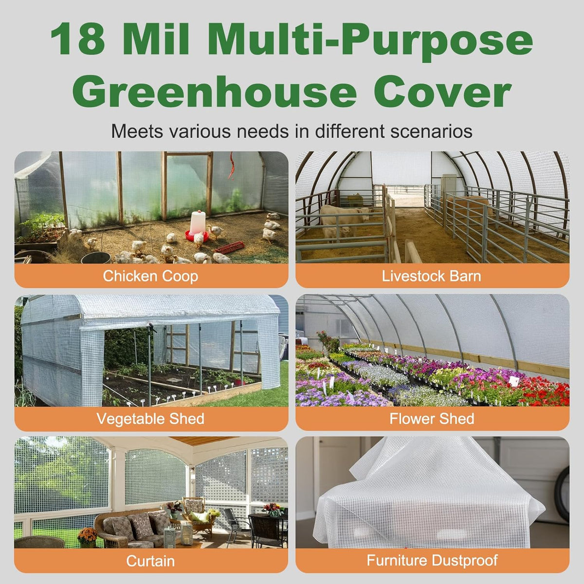 18 Mil Greenhouse Cover, 14x18 FT Clear Heavy Duty Greenhouse Tarp, UV Resistant Waterproof Green House Plastic Covering with Grommets for Garden, Farms, Nursery