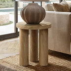 LuxenHome Round Side Table, 19" Tall End Table with 3 Pillar Legs, Modern Farmhouse Dark Oak Finish Wooden Couch Side Tables, Accent Table for Living Room, Bedroom