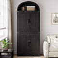 Takywep 71.6 Inch Tall Arched Pantry Cabinet with Doors, Farmhouse Storage Cabinet with Open Shelf and Metal Handles, 5 Tier Freestanding Bookcase for Kitchen Dining Room Living Room, Black