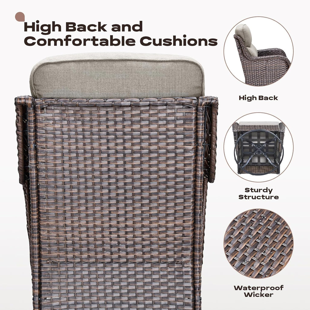 Rilyson Outdoor Swivel Rocker Chairs - All Weather Resistant Wicker Patio Furniture Set of 2 with High Back and 6 inch Thick Cushions for Deck Porch Yard and Poolside, Brown/Beige