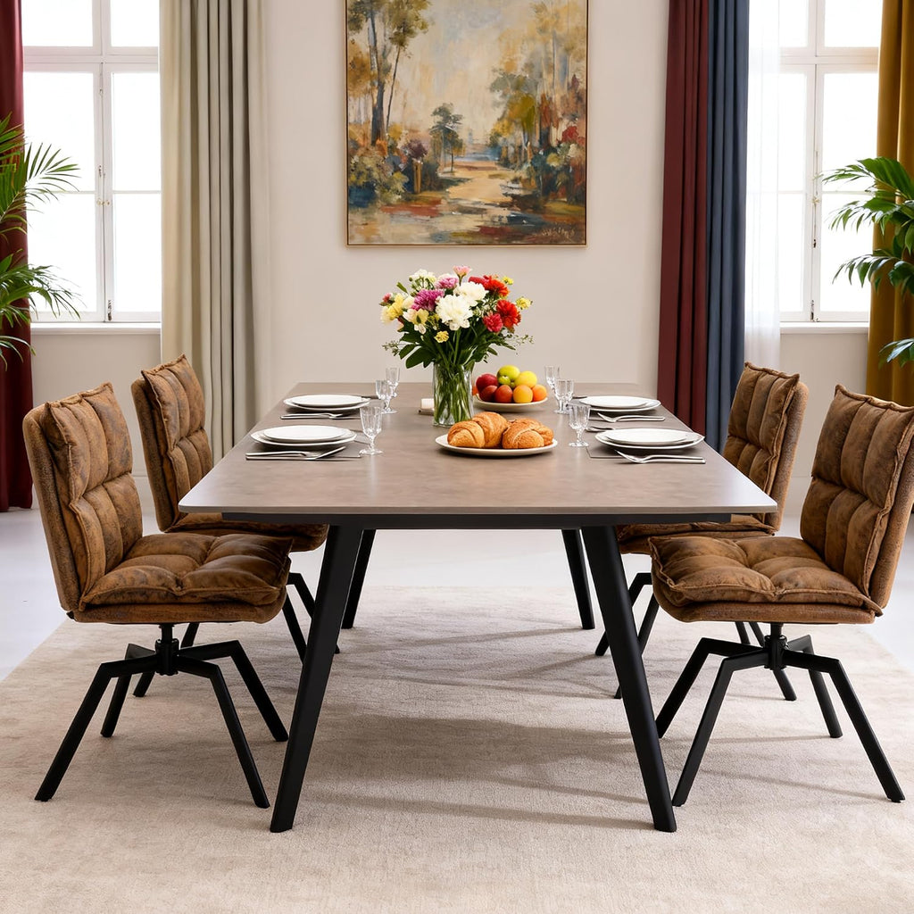 Swivel Dining Chairs Set 2,Mid-Century Modern PU Upholstered with 360°AUTO Swivel Metal Legs,Suitable for Dining Rooms, Living Rooms, and Bedrooms.(Brown)
