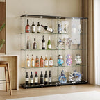 Glass Display Cabinet with 4-Shelf Double Door and Lock, 5mm Tempered Glass
