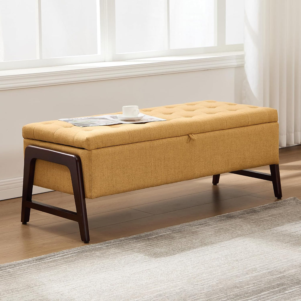 48" Ottoman with Storage,Storage Ottoman Bench with Hinge, Upholstered Entryway Bench with Seating for Bedroom, Living Room,Yellow