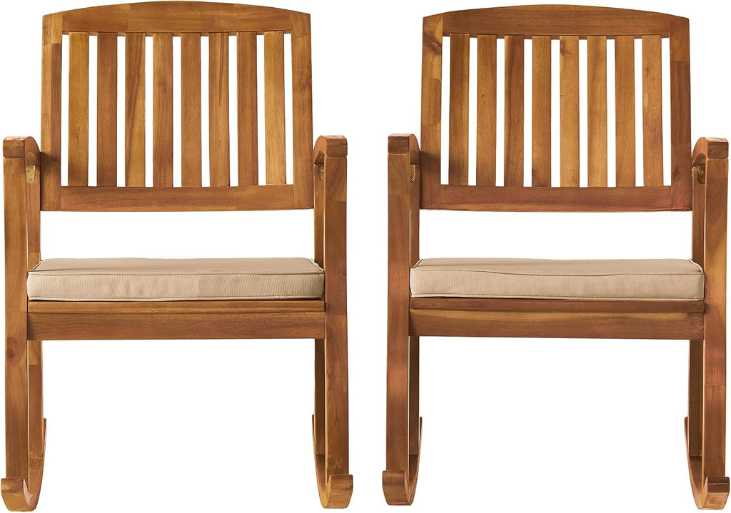 Christopher Knight Home Selma Acacia Rocking Chairs with Cushions, 2-Pcs Set, Teak Finish
