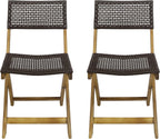 Wicker Patio Chairs Set of 2, Foldable Acacia Wood Outdoor Bistro Chairs with Woven Cane Seating for Garden, Backyard, or Balcony