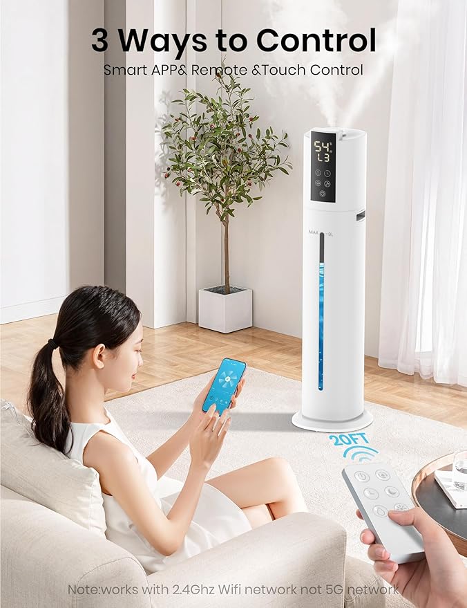9L/2.38Gal Smart Humidifiers For Large Room,30dB Quiet Whole House Humidifier,Cover Up To 600ft² App/Remote Control,Humidifier For Bedroom,Humidifiers With Essential Oil Diffuser,12 H Timer,White