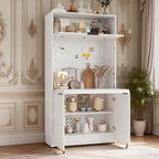 Tall Pantry Cabinet with Power Outlet, Multifunctional Cupboard with Adjustable Shelf, Hutch and Foldable Workstation for Dining Room, Living Room (White)