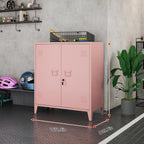 Locking Storage Cabinet Garage Metal Storage Cabinet with 2 Adjustable Shelves and Doors, Storage Cabinet with Lock & Keys for Home School Office (Pink)