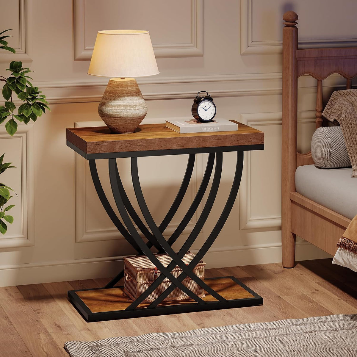 Tribesigns Side Table, 2-Tier Narrow End Table for Living Room, Industrial Nightstand with Metal Frame, Small Bedside Tables for Bedroom, Sofa Couch, Small Spaces, Rustic Brown