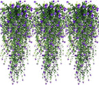 Artificial Hanging Flowers, 3 Pcs Fake Hanging Plants Artificial Vines for Outdoors, Fake Ivy Vine UV Resistant No Fade Faux Plants for Indoor Outside Garden Patio Yard Greenery Decoration (Purple)