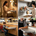 304 Stainless Steel Wall Mount Folding Table 16 20 24 28 32 36 40 43 47 51 59 71in Kitchen Storage Shelf Drop Down Heavy Duty Foldable Wall Mount Shelving for Kitchen Balcony(50x40cm/19.7x15.7in)
