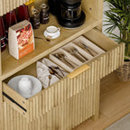 Lulive 71" Fluted Pantry Cabinet with Charging Station, Natrual | Adjustable Shelves, Open Countertop, Drawer, Spacious Kitchen Storage