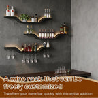 39.4in 3-Tier Floating Metal Wine Rack, Modern Wall Mounted Wine Shelf with LED Lights & Wine Glass Rack, Large Hanging Liquor Shelf Wall Mounted for Bar Home Dining Room Cafe Decorative, Black