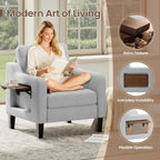 Upholstered Accent Chair with Foldable Side Table for Living Room | 2 Side Pockets, Modern Linen Armchair Wooden Fabric Chairs for Living Room, Comfy Reading for Bedroom/Office