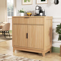 Vabches Fluted Sideboard Buffet Cabinet with Storage, 32" Coffee Bar Console Table with Drawer, Fluted Doors & Adjustable Shelf, Wood Small Buffet Cabinet for Living Room, Kitchen Dining Room, Oak