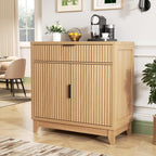Vabches Fluted Sideboard Buffet Cabinet with Storage, 32" Coffee Bar Console Table with Drawer, Fluted Doors & Adjustable Shelf, Wood Small Buffet Cabinet for Living Room, Kitchen Dining Room, Oak
