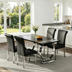 Asday Black Wood Dining Table for 4-6, 60 Inch Modern Luxury Kitchen Table with Silver Polished Stainless Steel Base, Farmhouse Rectangular Dining Room Table for Kitchen, Living Room, Apartment
