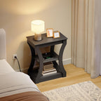 MAHANCRIS Black End Table with Charging Station, Skinny Side Table with USB Ports and Outlets, Nightstand, 3 Tier Bedside Table with Storage Shelf for Living Room, Bedroom, Small Space, ETBK53E01