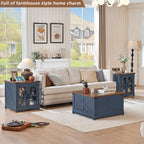 Joaxswe Farmhouse Coffee Table Set 3, End Table and Coffee Table | Blue 24'' Side Table with Charger and Coffee Table with Hidden Storage Organizer, Center Table Set for Living Room,Office