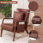 HOMMPA Mid-Century Modern Accent Chair, Comfy Reading Armchair with Solid Wood Frame & Lumbar Pillow, Upholstered Linen Lounge Chair with Side Pocket for Living Room, Bedroom,Balcony (Brown)