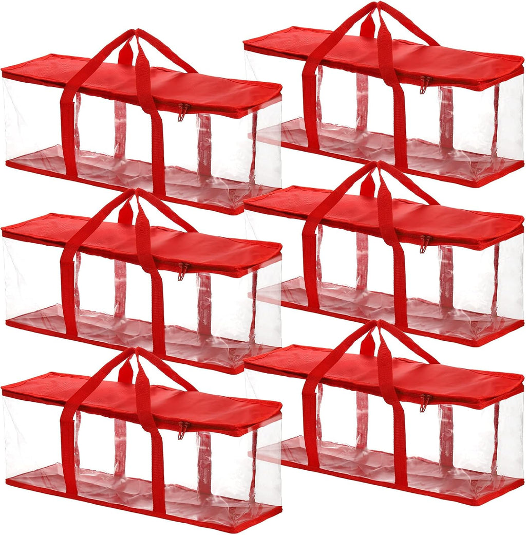 Fasmov 6 Pack DVD Storage Bags Hold up to 240 DVDs (40 Each Bag), Water Resistant DVD Holder Case with Handles, Transparent PVC Media Storage for DVDs, CDs, Video Games, Books, Red