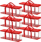 Fasmov 6 Pack DVD Storage Bags Hold up to 240 DVDs (40 Each Bag), Water Resistant DVD Holder Case with Handles, Transparent PVC Media Storage for DVDs, CDs, Video Games, Books, Red
