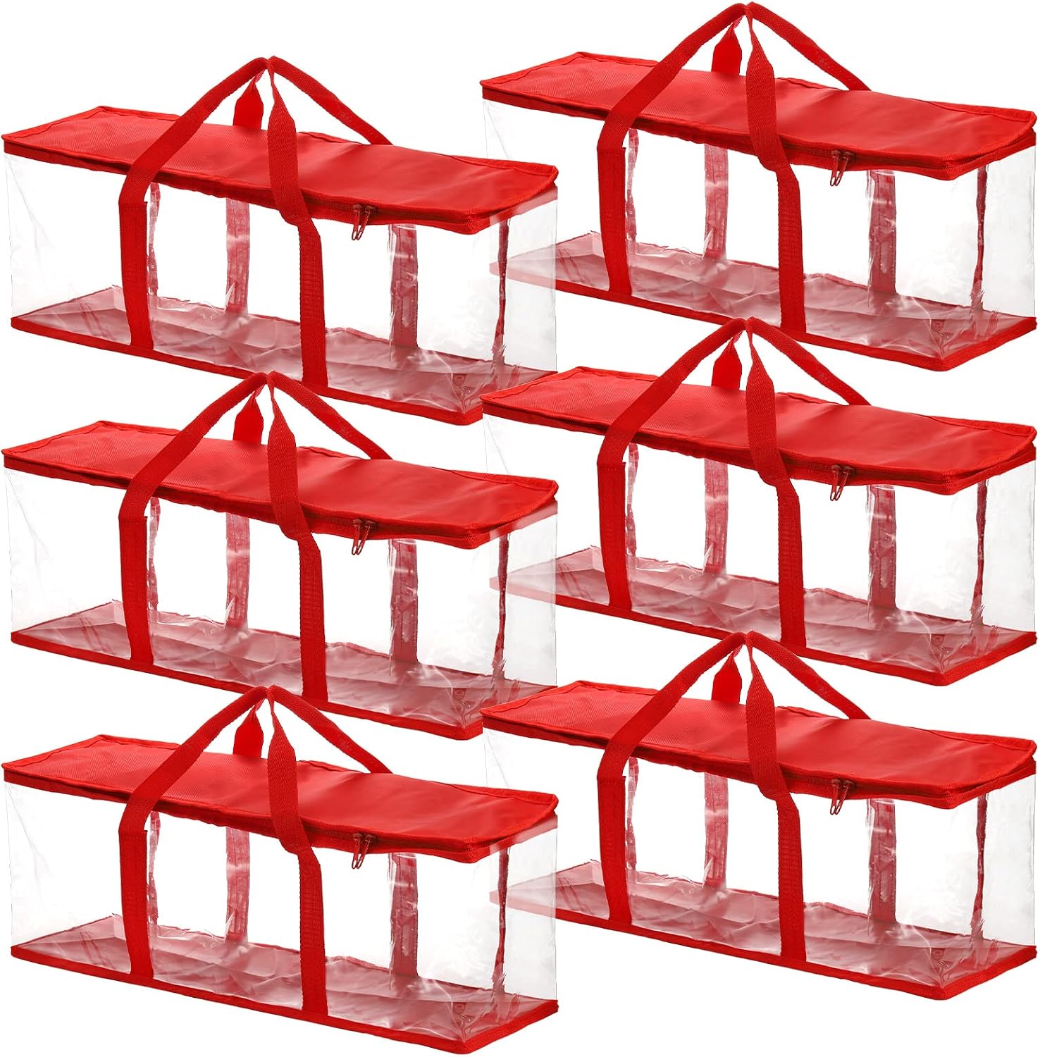 Fasmov 6 Pack DVD Storage Bags Hold up to 240 DVDs (40 Each Bag), Water Resistant DVD Holder Case with Handles, Transparent PVC Media Storage for DVDs, CDs, Video Games, Books, Red