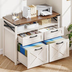Farmhouse 4 Drawer File Cabinet with Open Storage Shelf, Lateral Filing Cabinet Fits Letter/A4/ Size, Home Office Filing Organizer, Document Storage Printer Stand for Office and Home. Uunique White