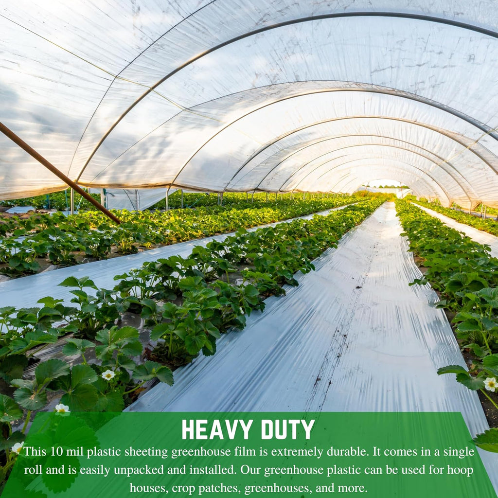 Farm Plastic Supply - String Reinforced 4 Year UV Resistant 10 mil Clear Greenhouse Plastic Sheeting - 4 Year UV Resistant Polyethylene Greenhouse Film, Hoop House Green House Cover (6' x 50')