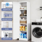 71''Tall Narrow Storage Cabinet Metal Bathroom Cabinet with Doors and 4 Adjustable Shelves, Slim Pantry Cabinets Cupboard for Small Space, Apartment, Bathroom, Kitchen, Laundry (White)