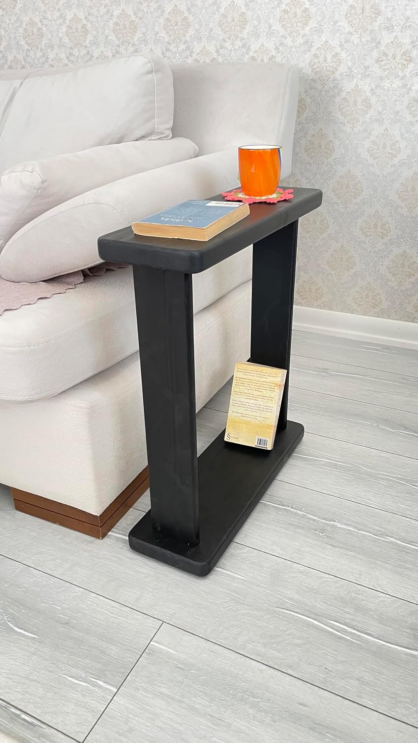 Very Narrow 7 inch Wide Side Table for Small Apartment Between Chairs, Skinny Table for Recliner, Couch, Chairs, Thin Slim End Table for Living Room, Bedroom, Drinks (Black)