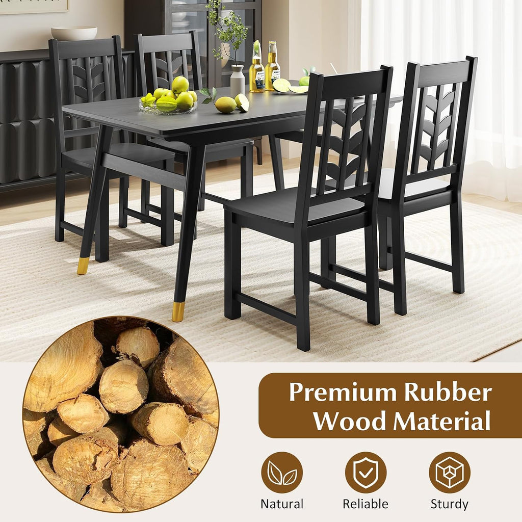 GOFLAME Wood Dining Chairs Set of 4, Modern Kitchen Side Chairs with Solid Rubber Wood Frame, Leaf-Shape High Backrest, Armless Dinette Chairs for Dining Room, Restaurant, Black