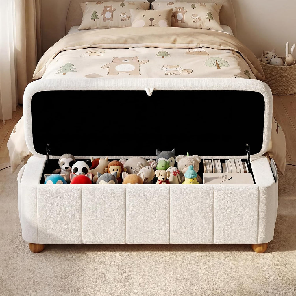 Einhomn 47.4" Ottoman with Storage, End of Bed Bench with Soft Upholstered Seat, Storage Ottoman Bench with Side Pocket, Solid Wood Legs, Entryway Bench for Bedroom, Living Room, Window