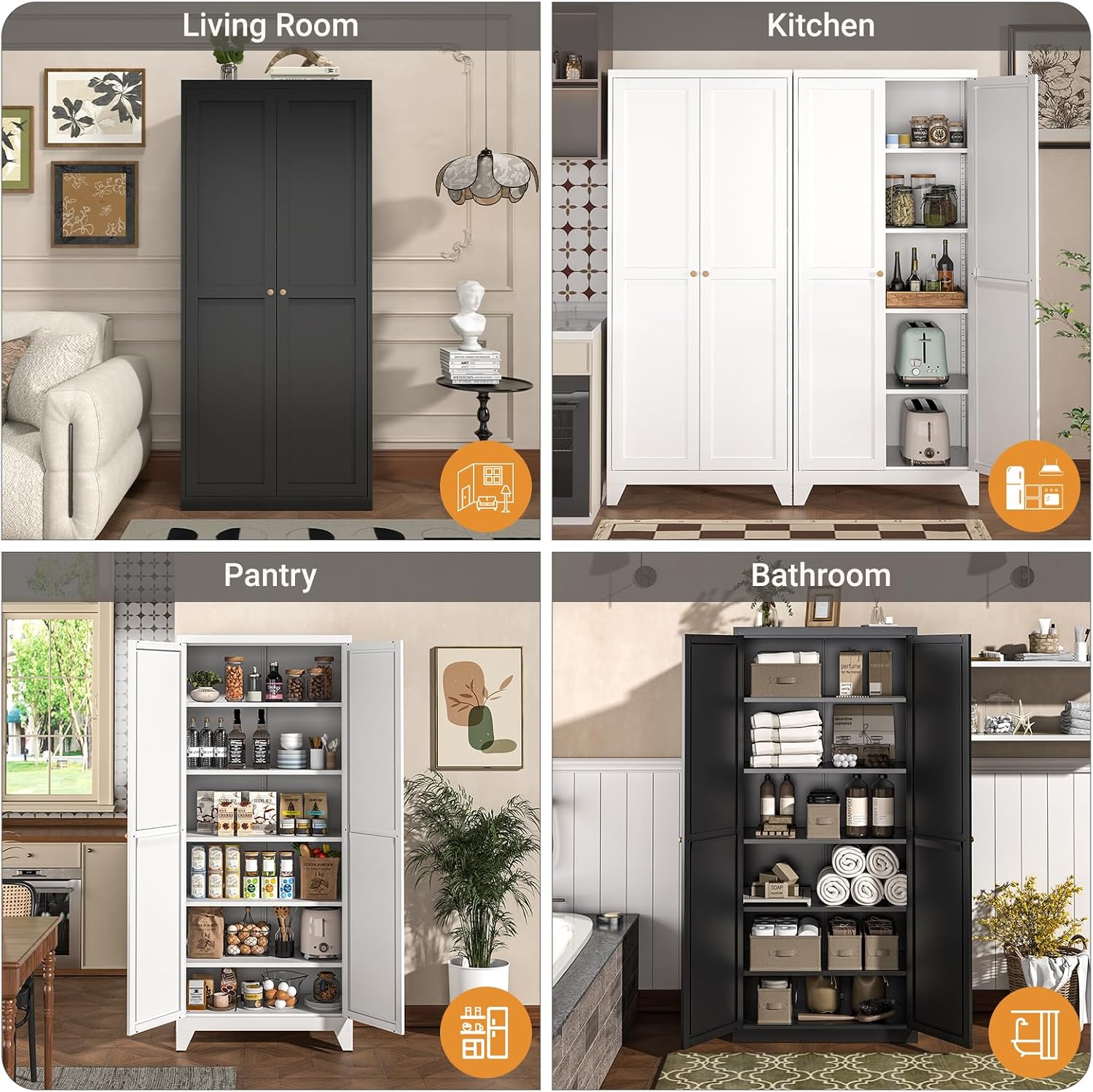 71" Metal Kitchen Pantry Cabinet with Dual Opening Design, Tall Storage Cabinet with Large Capacity, Freestanding Cupboard,Ideal for Small Space Organization, White