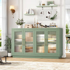 FOTOSOK Buffet Cabinet with Storage, 55.1" Large Sideboard Cabinets, Modern Sideboard Kitchen Cabinet with 4 Fluted Glass Doors, Wood Coffee Bar Buffet Table for Kitchen, Green