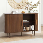 47" Fluted Buffet Cabinet with Tambour Sliding Doors, Modern Sideboard Buffer Cabinets with Storage & Adjustable Shelves, Mid Century Credenza Accent Cabinet for Living Room Entryway (Brown)