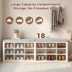 AMONIDA Shoe Storage Bench with Cushion, Entryway Bench with Shoe Storage,18 Cubby Shoe Bench with Removable Dividers, Shoe Organizer Bench for Entryway, Living Room, Light Grey (18, White)
