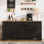 BestHaped 65 Inch Farmhouse Buffet Cabinet with Storage, Black Sideboard Buffet Cabinet with Adjustable Shelves & 3 Drawers, Buffet Table Coffee Bar Wine Bar Storage for Kitchen & Living Room