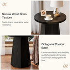 Tribesigns Round Pedestal End Table, Farmhouse Couch Side Table with Octagonal Base, Wooden Drink Stand Accent Nightstand(2, Black)