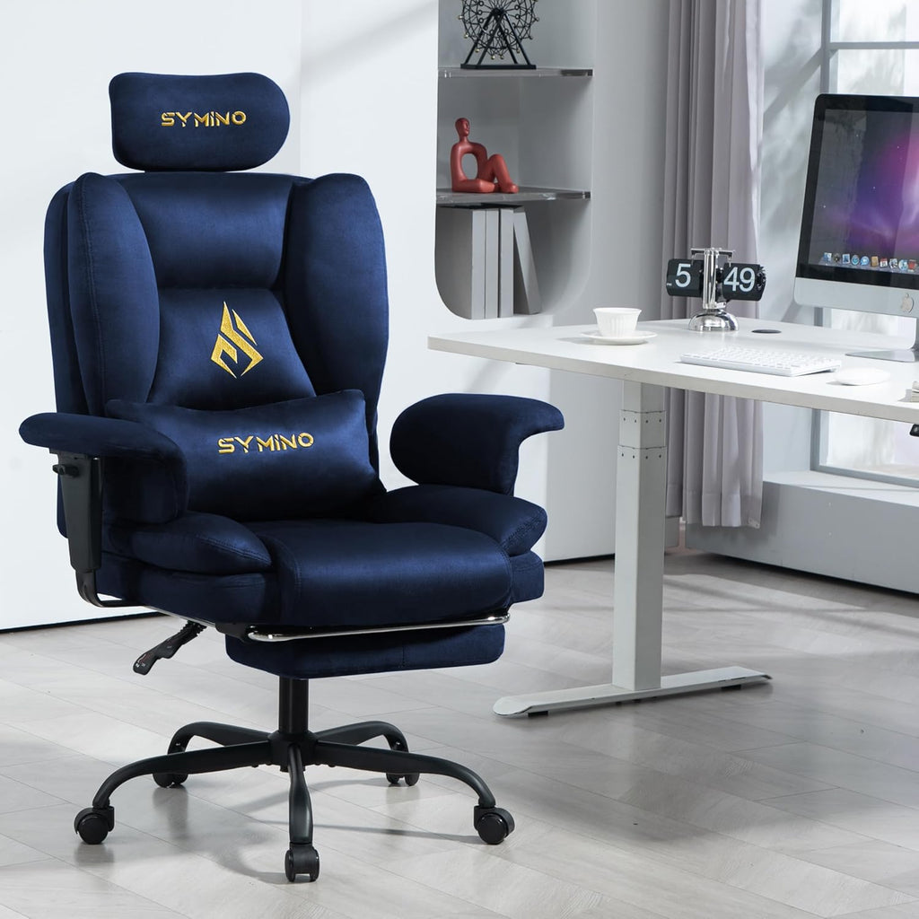 Symino Gaming Chair with Footrest, Up/Down Armrests, Suede Fabric Ergonomic Office Chair, 150° Recline Computer Chair for Desk, Darkblue