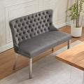 Henf Modern Tufted Velvet Dining Bench with Wing Back, 2-Seat, Nailhead Trim, Sturdy Stainless Steel Legs, Entryway Bench Small Upholstered Loveseat Sofa, 45.6''W x 22.7''D x 35.2''H (Gray&Silver)