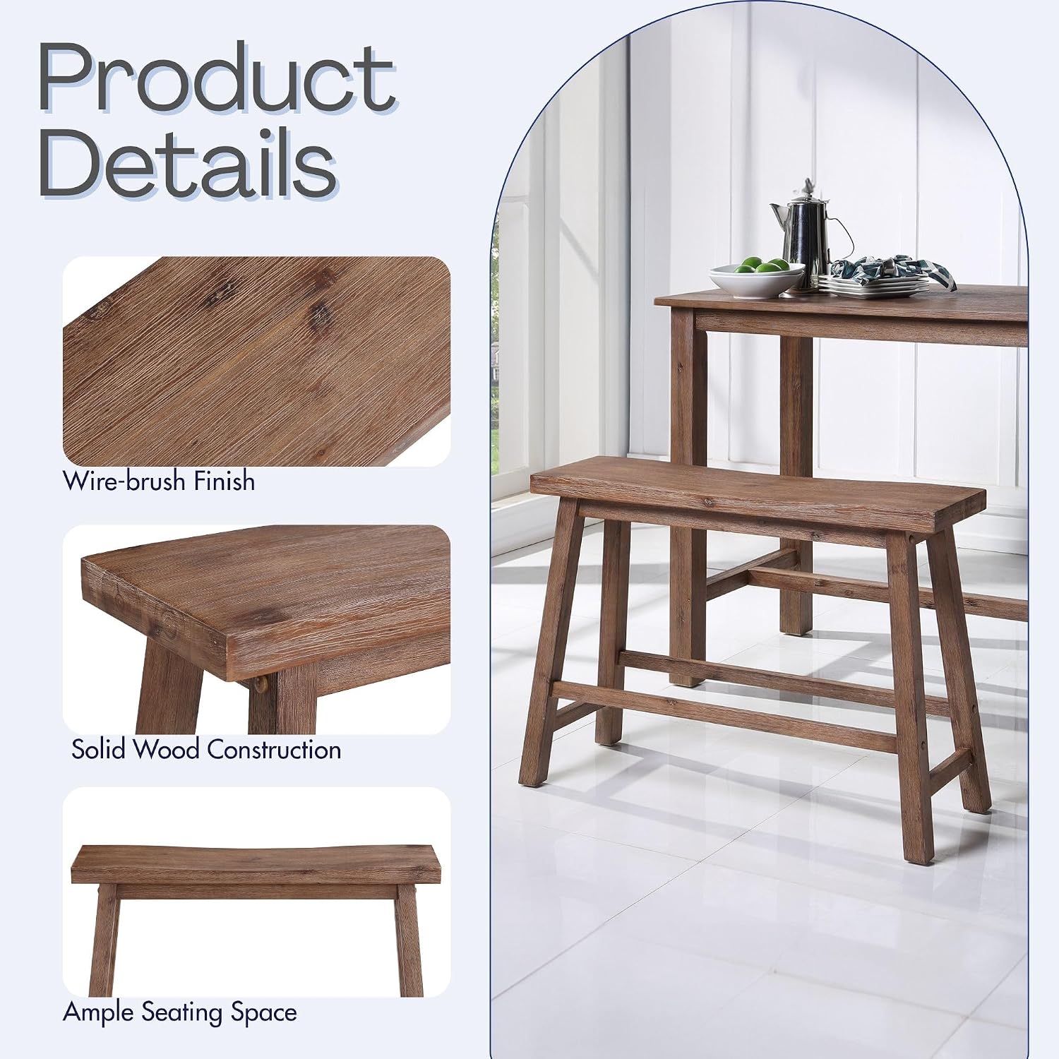 Boraam Sonoma Counter Height Backless Bench - Barnwood Wire-Brush Finish