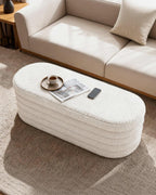 GLAXYFUR Storage Ottoman Bench, 43" Entryway Shoe Seat, Sherpa White | Upholstered Oval Ottoman with Storage, End of Bed Stool Blanket Chest, For Living Room, Hallway